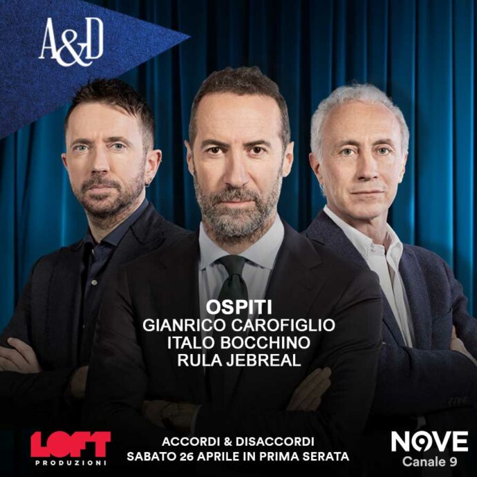 Carofiglio, Jebreal e Bocchino ospiti di Luca Sommi ad Accordi&Disaccordi su Nove il 26 aprile. Con Travaglio e Scanzi